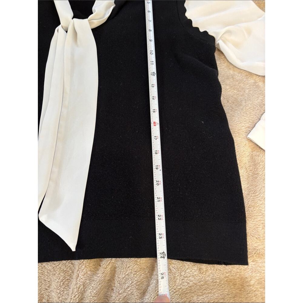 Adrianna Papell Sweater Blouse XL Bow Tie Black White Career Office Minimalist - Picture 7 of 7
